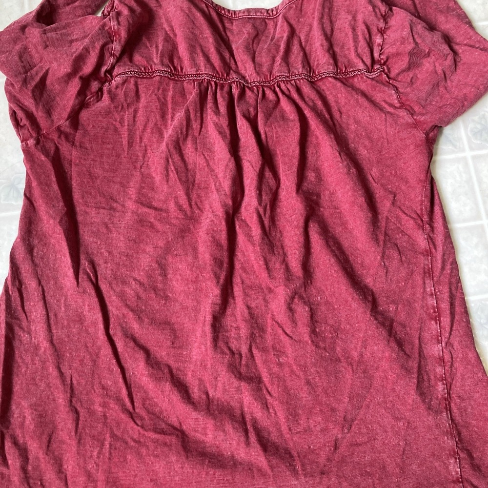 LUCKY BRAND Sz medium Brick Red‎ Peasant Top Crochet Accents Boho Cowboy Loose - Picture 4 of 4